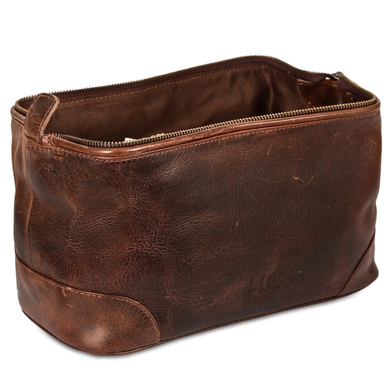 HLC Leather Toiletry Bag for Men - Best Gift for Men - Premium Genuine Leather Dopp Kit Shaving Kit Organizer Travel Kit Pouch Bag for Men - Large Size (Brown) - Image 2